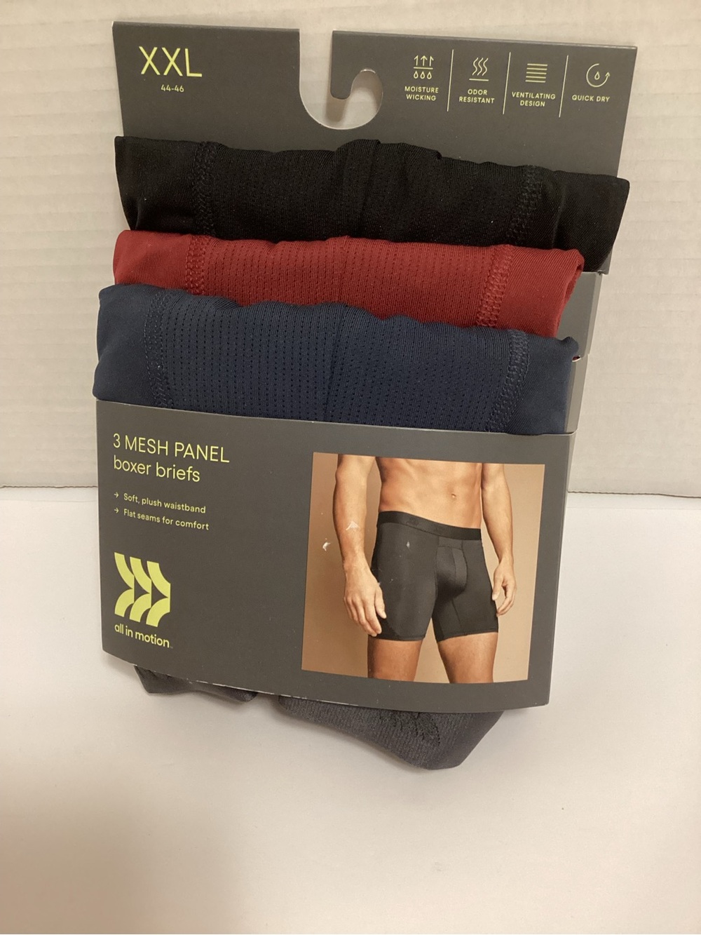 all in motion 3-Pack Mesh Panel Boxer Briefs - Black, Red, Navy